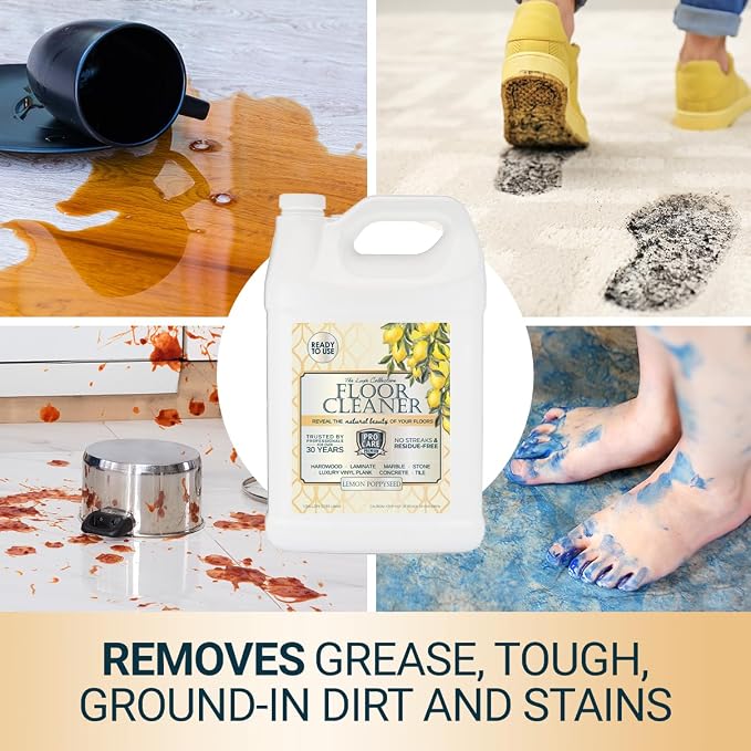 ProCare Floor Cleaner Ready to Use Lemon Poppyseed - Household Supplies for Mopping - Vinyl, Wood, Tile, Stone, Laminate, Bathroom Cleaner, Grout Cleaner - 1 Gallon
