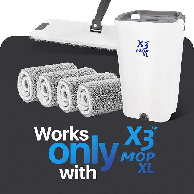 X3 Mop XL Replacement Microfiber Cleaning Pads, 4 Pack of Reusable Flat Mop Heads. (Pads fit X3 Mop XL Only)