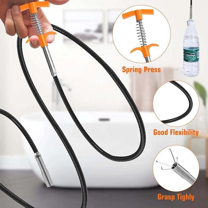New Upgrade Drain Snake Hair Drain Clog Remover Tool - Tub Clogged Drains Opener Cleaning Tool, Flexible Grabber Claw Pick Up Reacher Tool Sink Drain Cleaner for Toilet Sewer Shower Bathroom (79 Inch)