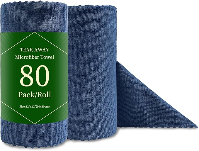 Jessy Home 80 Pack Microfiber Cleaning Cloth Roll Reusable Paper Towels 12"x12" Tear Away Cloth, Microfiber Towels for Cars, Wash Cloths, Lint Free Rags for House,Kitchen,Window,Cleaning Supplies