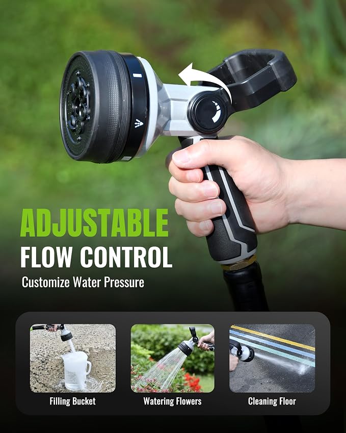 RAINPOINT Heavy Duty Fireman's Hose Nozzle, 7 Modes Water Hose Nozzle with Adjustable Flow Control, Ergonomic Grip for Garden Watering, Car Washing, Pet Bathing & Outdoor Cleaning