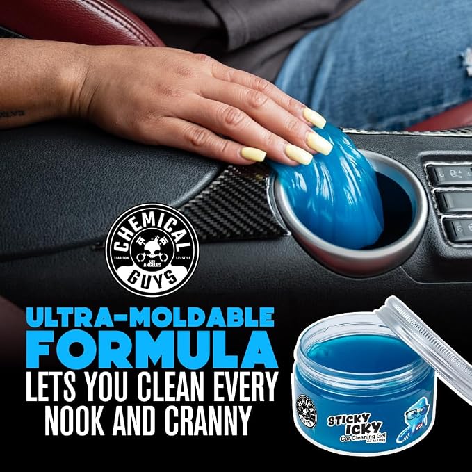 Chemical Guys, Sticky Icky Car Cleaning Gel, Green Apple, 4 Pk | Reusable car interior gel presses into vents, consoles and cup holders to lift dust and crumbs, fresh green apple scent