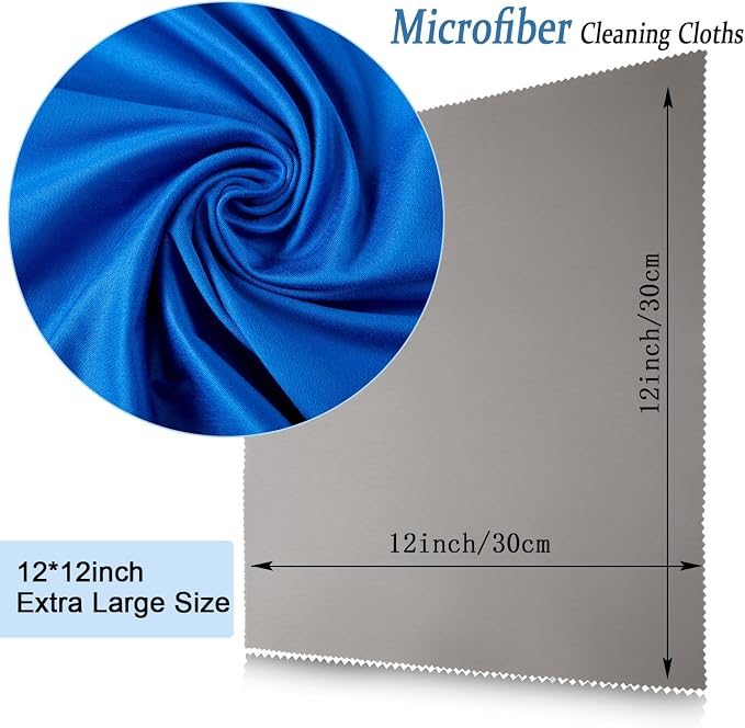 Frienda 12 Pack Large Microfiber Glass Cleaning Cloths 12 x 12 Inch Oversized Sunglasses Cleaning Cloths for Electronics Glasses Screens and Lenses(Blue,Deep Gray)