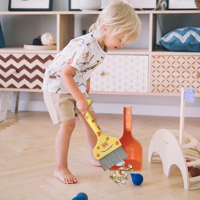 Mini Broom and Dustpan Set Cartoon Small Broom with Dustpan Combo Set Cute Cleaning Kit for Home Office Floor (Orange)