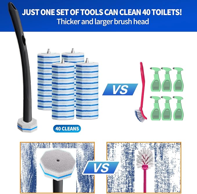 Disposable Toilet Brush - Toilet Bowl Cleaner, Toilet Cleaning Supplies, Toilet Brush with Holder, Toilet Bowl Cleaner Wands，40 Refills for Toilet Cleaning and Hygienic Bathroom Maintenance