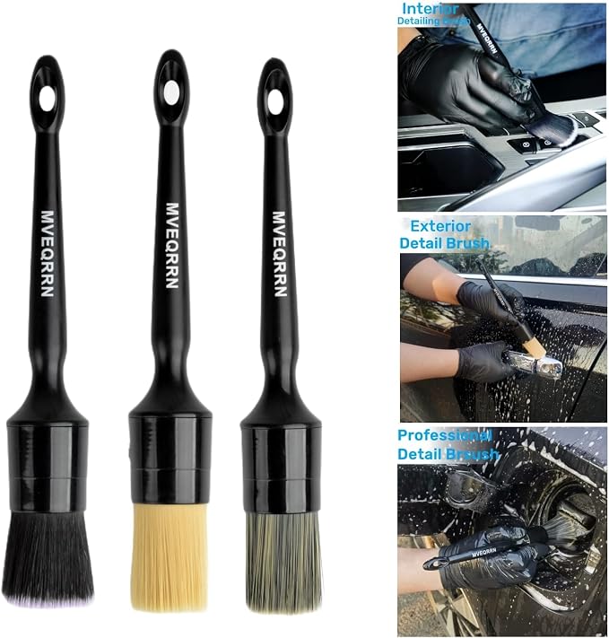 MVEQRRN 6 Pcs Car Detailing Brush Set, Boars Hair & Soft Cleaning Brushes | No Scratch,Detailing Brush for Air Vent,Leather Seat,Detail Brushes Car Detailing for Interior Exterior