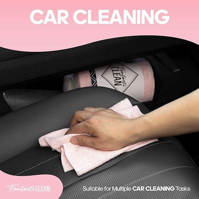 Fantasticlean Microfiber Cleaning Cloth Roll 2 Rolls 120 Pack, Tear Away Paperless Towels, 8" x 8", Reusable Washable Rags, House Kitchen, Pet, Office, Indoor Outdoor, Portable (Pink and Light-Purple)