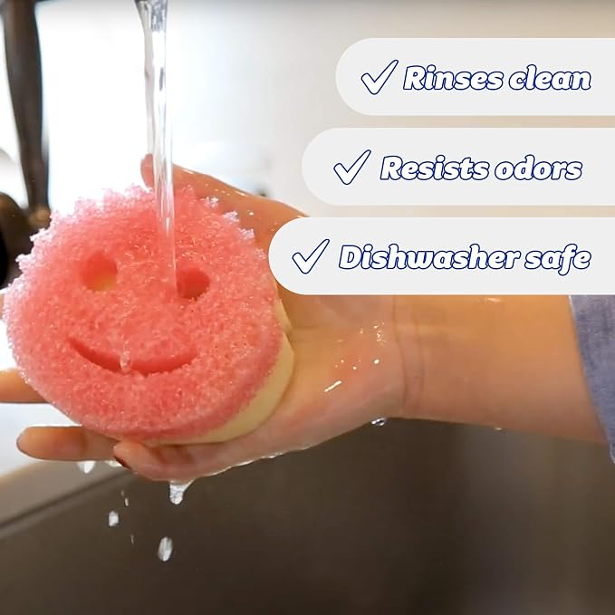 Scrub Daddy, Scrub Mommy - Dual Sided Sponge & Scrubber, Soft in Warm Water, Firm in Cold, FlexTexture, Deep Cleaning, Dishwasher Safe, Multipurpose, Scratch Free, Odor Resistant, Ergonomic, 4ct roll