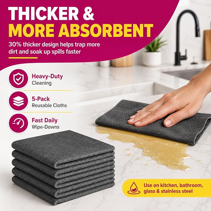 Magic Cleaning Cloths,Thick Microfiber (15PC) | Streak Free For Glass & Kitchen,Microfiber Cleaning Cloths 16x12 Inch, Lint Free Reusable Cleaning Rags