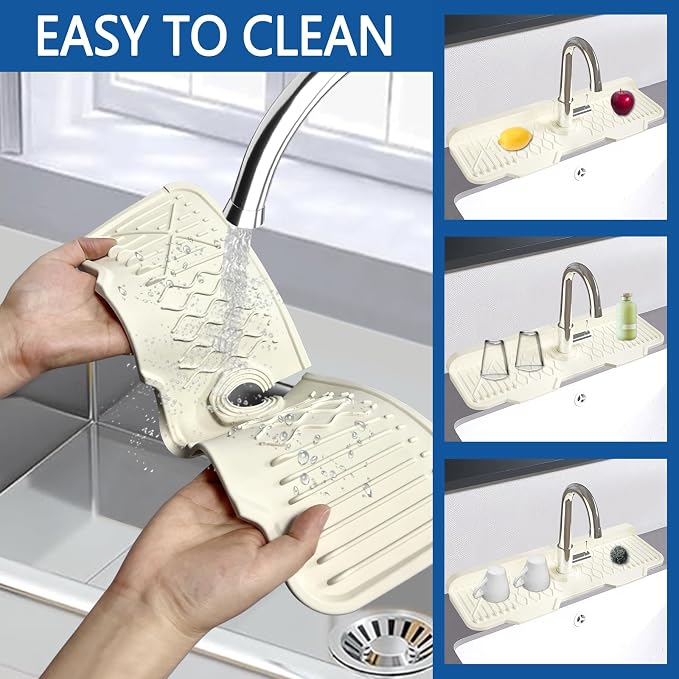 Silicone Sink Mat Splash Guard-17" x 6'' Sink Splash Guard,Kitchen Sink Accessories fit for Countertop, Bathroom,Farmhouse,RV by EBIGIC (Off-white)