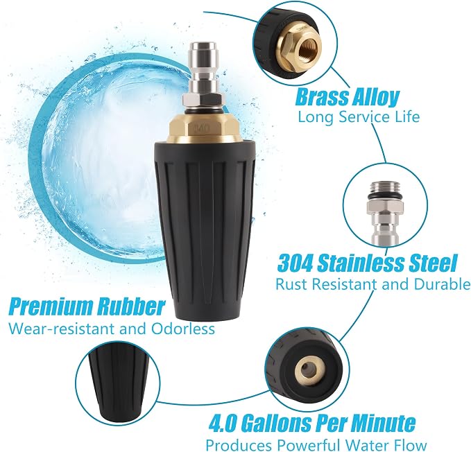 Pressure Washer Tips Turbo Nozzle 4000 PSI with 7 Pieces Spray Tips, 4.0 GPM 4.0 Orifice, 1/4" Quick Connect for Concrete, Cleaning Brick and Vinal Surfaces