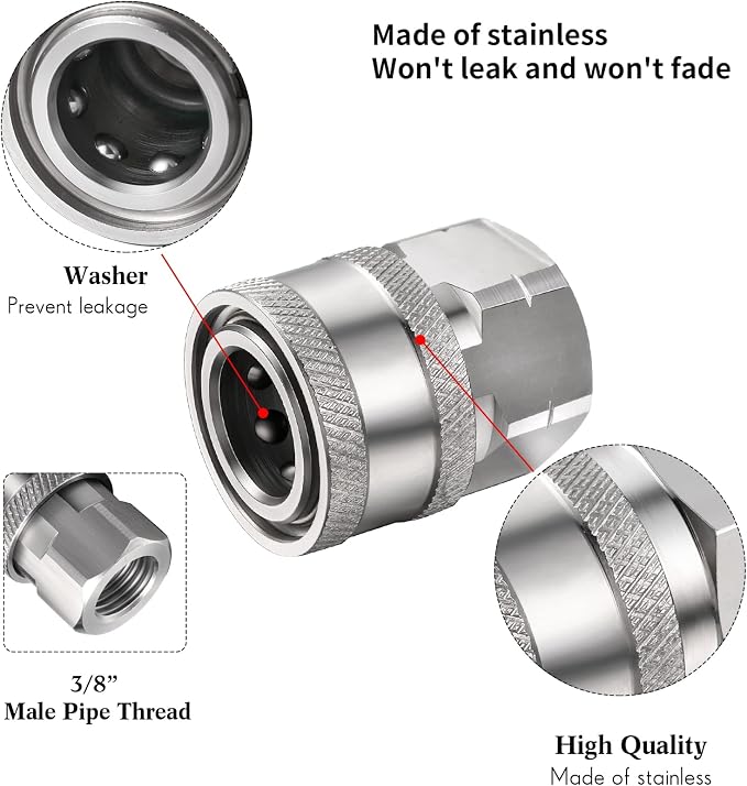 4 Sets NPT 1/4 Inch Pressure Washer Coupler Quick Connect Plug Male Female 1/4 Quick Connect Fittings Pressure Washer Adapters Accessories(Internal Thread)