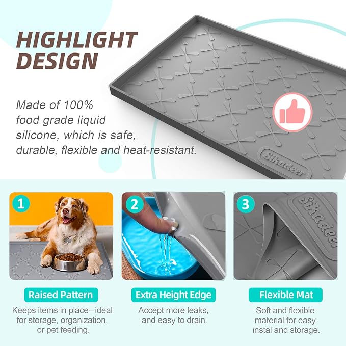 SIKADEER 19" x 19" Under Sink Mat Waterproof, Silicone Mat Kitchen Drawer Shelf and Cabinet Liner, Sink Protector for Kitchen Organizers and Storage, Boot Tray Pet Food Mats