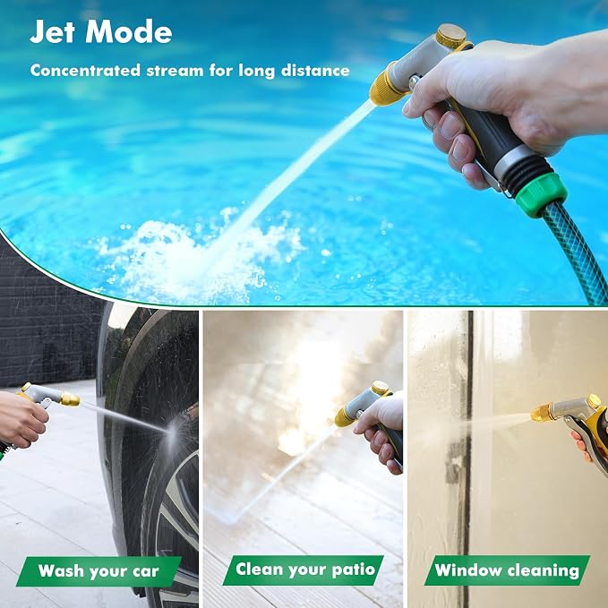 RESTMO Metal Water Hose Nozzle, High Pressure Garden Sprayer, Orange | Adjustable Brass Head for 4 Spray Patterns, Heavy Duty Garden Water Sprayer for Outdoor Lawn & Plant & Car