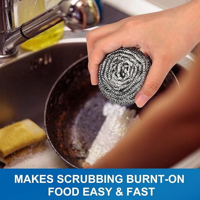 18 Pack Stainless Steel Scrubber, Steel Wool Srubber for Scouring Stubborn Messes from Pots and Pans, Stoves,Broiler Racks,Grills and More