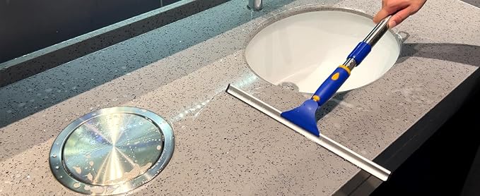 14" Window Cleaning Tool, All-Purpose Extendable Window Squeegee with 2 Blades and Stainless Steel Pole, Shower Squeegee for Glass Doors,Shower Doors, Windows, Bathroom and Car Windshields