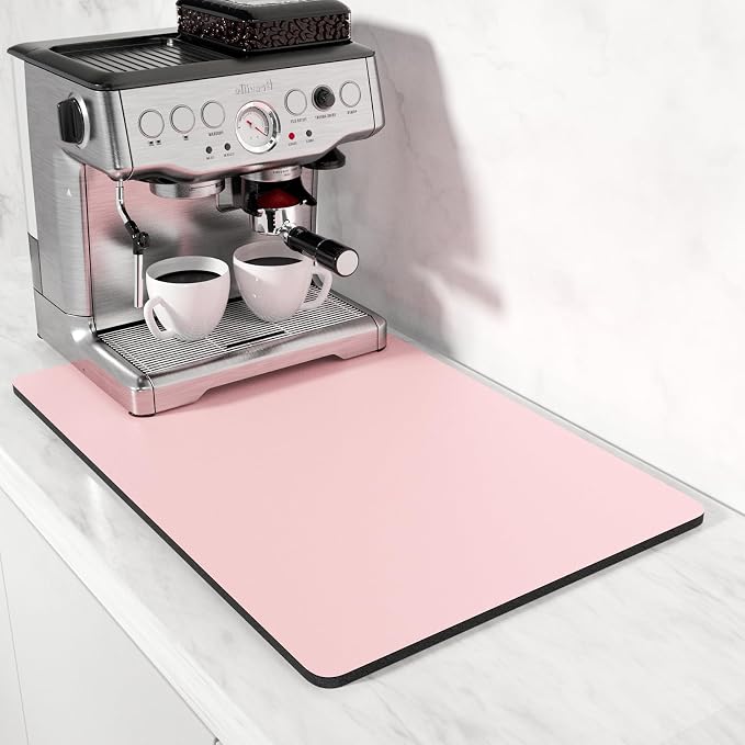 Rnivvi Coffee Mat, 16" x 24" Coffee Bar Mats for Espresso Machine Station Accessories and Organizer, Hide Stain Rubber Backed Absorbent Dish Drying Pad for Kitchen Counter, Cute Bar Decor Pad, Pink