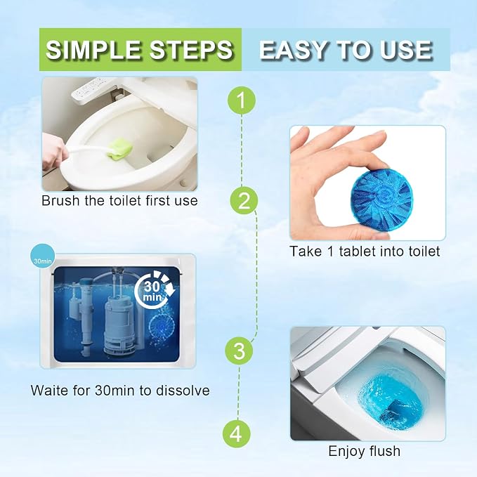 Msvvko Toilet Bowl Cleaner Tablets 40 Pcs, Septic Safe Automatic Toilet Tank Cleaner with Sustained-Release Technology, Powerful Long-Lasting Blue Tabs for Bathroom Stain Remover & Deodorizer