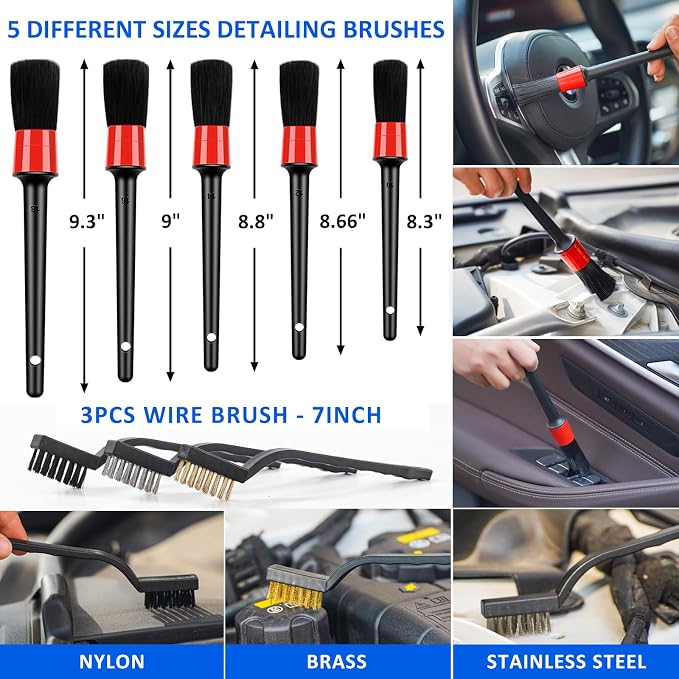 27Pcs Car Detailing Brush Set, Car Detailing Kit, Auto Detailing Drill Brush Set, Car Detailing Brushes, Car Wash Cleaning Tools Kit for Interior, Exterior, Wheels, Blue