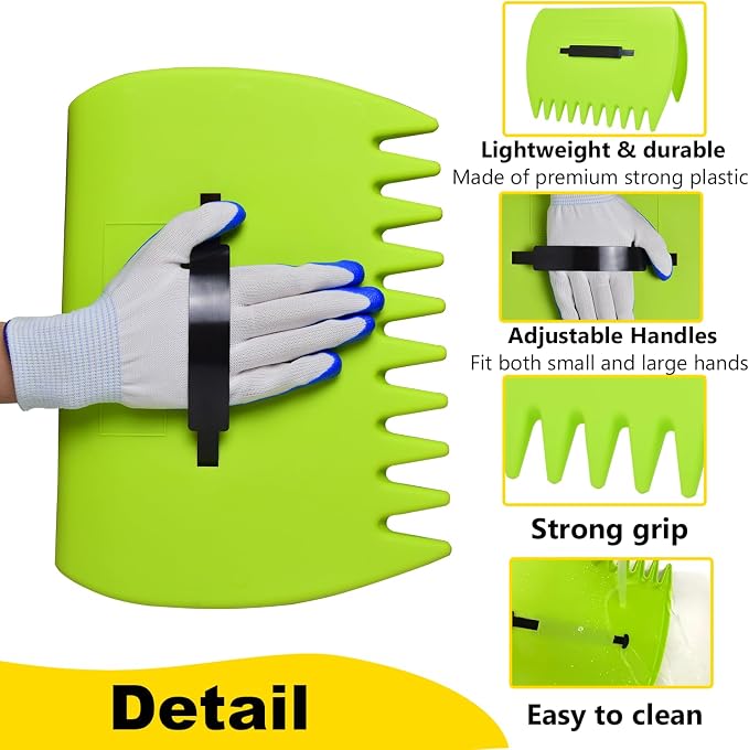 2 Sets Leaf Scoops Hand Rakes, Leaf Scoops and Claws with 2 Pairs Gloves, Lightweight Plastic Leaf Scoop, Large Leaf Grabbers for Picking Up Leaves, Clippings, Grass(2 Sets,Yellow+Green)