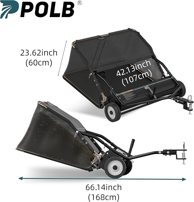 42" Lawn Sweeper Tow Behind, Pull Behind Lawn Sweeper with 18.55 cu. ft Large Hopper, Heavy Duty Leaf & Grass Collector, Adjustable Brush Height Lever and Dumping Rope, Lawn and Yard Cleanup Tool
