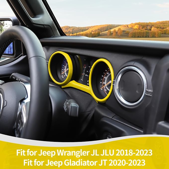RT-TCZ for Jeep JL Dashboard Instrument Panel Gauges Trim Ring Cover for Jeep Wrangler JL JLU Gladiator JT 2018-2023 Yellow Interior Accessories 3pcs