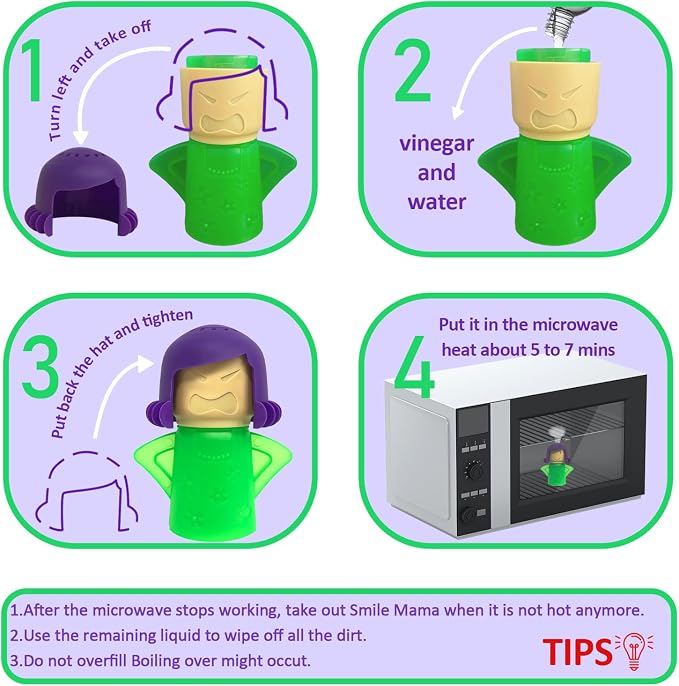 PARFINER Microwave Cleaner Angry Mama Easy Steam Cleans with Vinegar and Water for Home and Kitchens