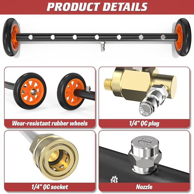 24 Inch Undercarriage Pressure Washer Attachment, 4000 PSI | Undercarriage Cleaner & Water Broom, 1/4" Quick Connect Pressure Washer Accessories with 3 Extension Wands, Black