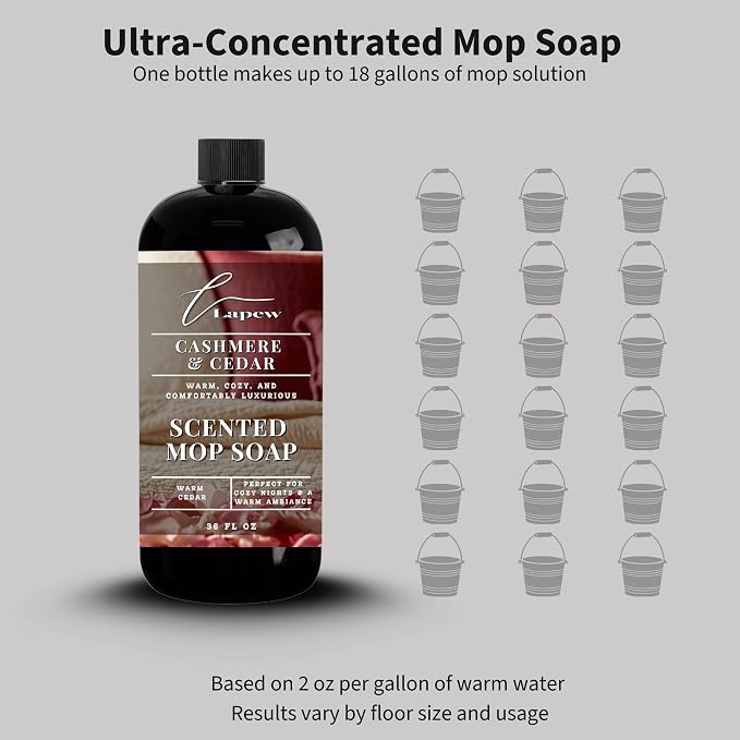 Lapew Cashmere Cedar Scented Mop Soap - Luxury Floor Cleaner Concentrate for Mopping Tile, Laminate, Vinyl & Hardwood | Streak-Free, Low-Foam | 36 oz