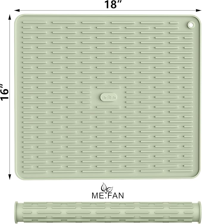 ME.FAN Silicone Dish Drying Mat for Kitchen Counter, Dish Drying Pad for Sink, Refrigerator or Drawer, Countertop Protection Pad L - 18''×16'' - Desert Sage