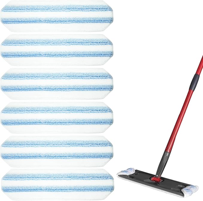 Pure Realm 6 Pack Mop Replacement Pads for Ocedar H2prO Flat Mop System | Washable and Reusable Handle Pads Refills for Floor Cleaning