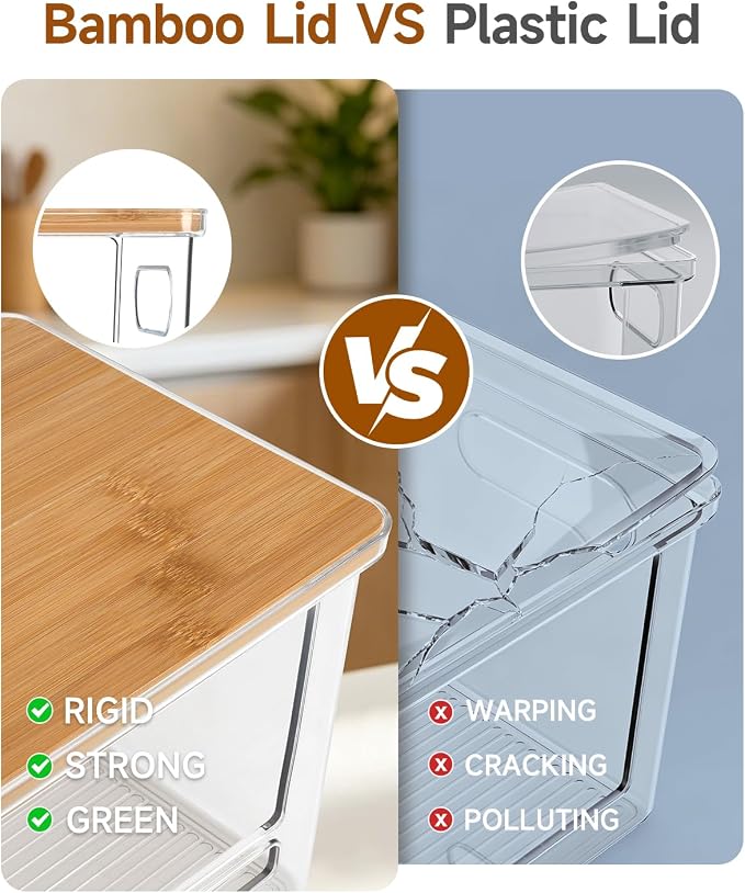 Trash Bag Holder, Acrylic Garbage Bag Dispenser with Bamboo Top, Extra Large Trash Bags Dispenser Under Sink for Kitchen, Pantry, Laundry Room, Cabinet Organizer and Storage (1 PACK)