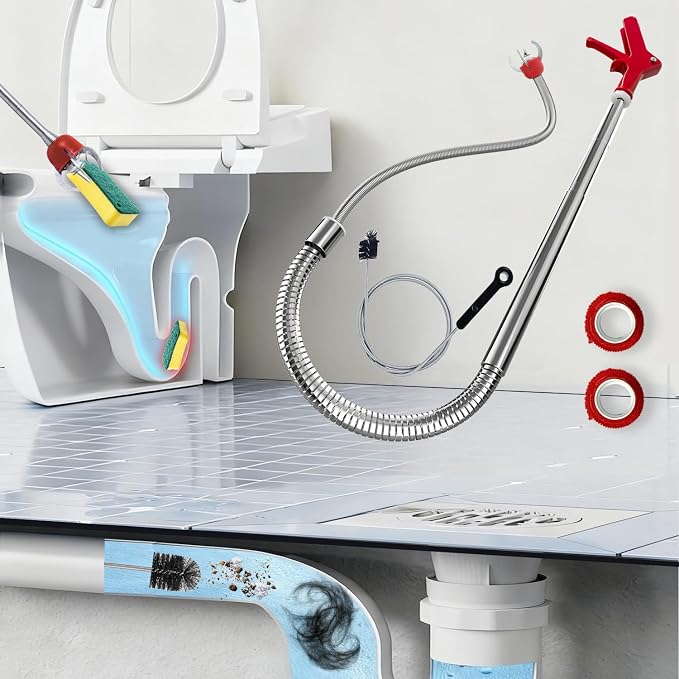 Toilet Auger/Drain Clog Remover Tool Kit-1PCS Toilet Snake Grabber,2PCS Drain Snake Hair Remover＆1PCS AC Drain Line Cleaner Tool for Blocking and Cleaning Toilets, Kitchen Sinks, Bath Tubs and Sewers