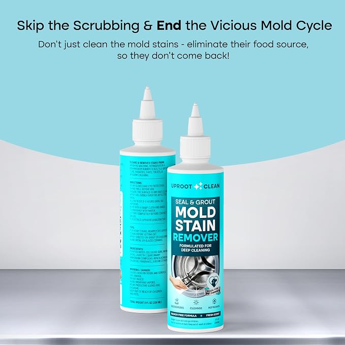 Uproot Clean Mold Stain Remover Gel 8 fl. oz.: Bleach-Free Gel Cleaner for Top & Front Load Washer Seals, Grout, Caulking, Refrigerators, & More - Fresh Floral Fragrance