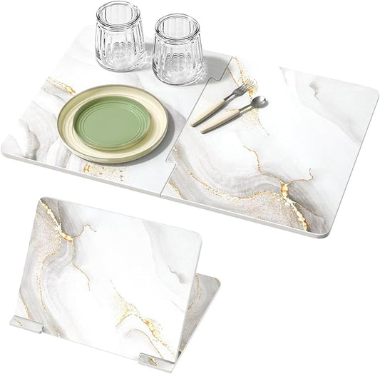 Luxspire Large Stone Drying Mat for Kitchen Counter 24"x16"- Fast-Absorbing Dish Drying Mat Non-Slip Stone Dish Drying Mat for Dishes, Cups Waterproof Counter Protector for Kitchen Bath, Marble Gold