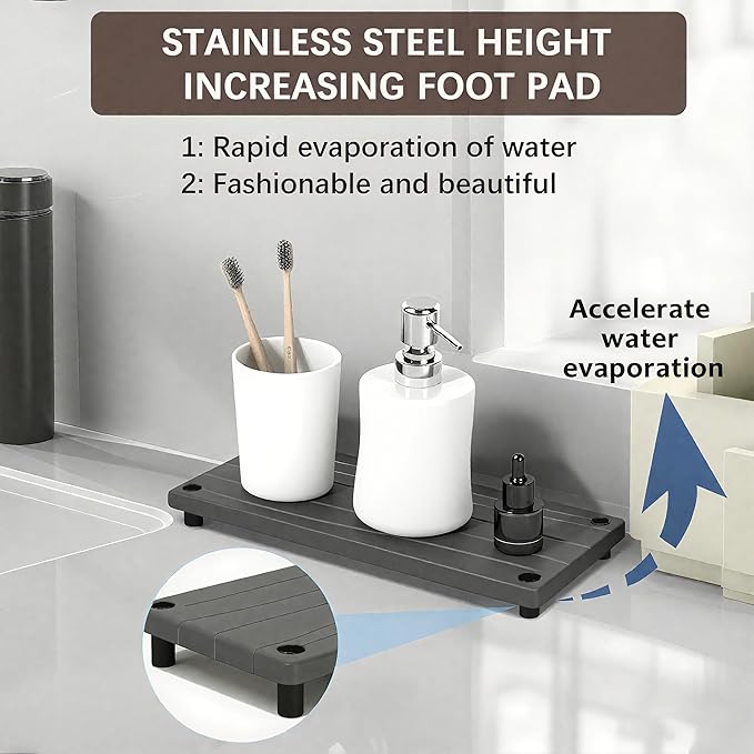 Quick Dry Sink Caddy Kitchen Sink Organizer, Water Absorbing Stone Tray for Sink, Stone Drying Tray, Diatomite Faucet Mat & Protector, Dispenser Sponge Holder, Stone Soap Tray for Bathroom Counter