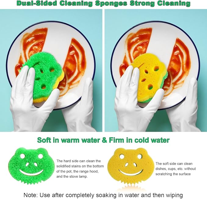5 Pack Frog Dual-Sided Multi-Functional Scrub Sponge, Dual-Sided Temperature Controlled Kitchen Sponge for Dishes,Furniture,Scrub Sponges Household Cleaning Pads Bathroom Wall Cleaner