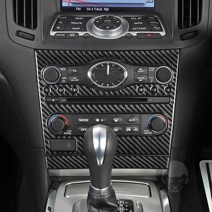 Real Carbon Fiber Trim for Infiniti Accessories | for G35 G37 X S 2007-2010 Sedan Coupe Convertible Dash CD AC Control Panel Interior Thick Overlay Decal - A