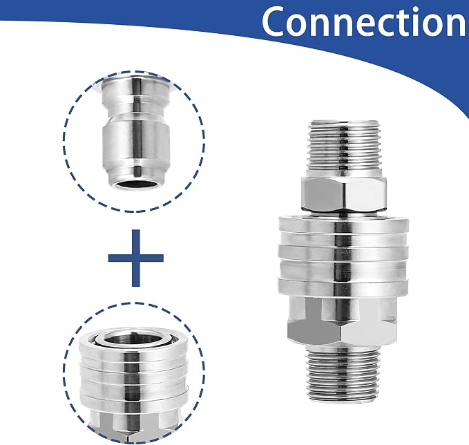 M MINGLE Pressure Washer Adapter Set, 2 Sets 3/8" NPT Quick Connect Fitting | Stainless Steel Pressure Washer Fittings, Male Power Washer Quick Disconnect Kit, Secure Ball Lock Connection, 5000 PSI