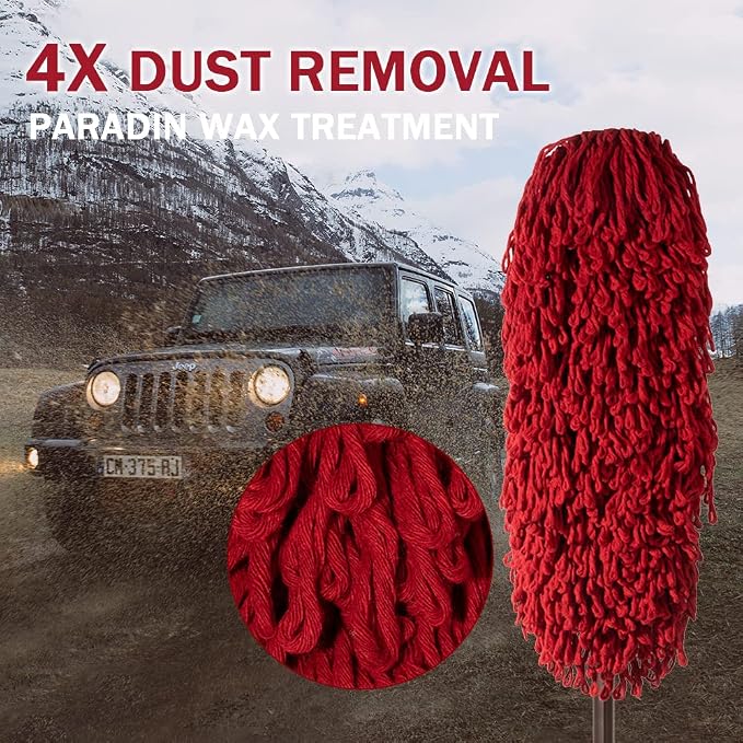Car Duster Exterior Scratch Free,Car Dust Brush with Extendable Telescoping Handle to Remove Dust Pollen,Duster for Car,Truck,RV and Motorcycle,Large Auto Mop Duster Head, Wax Cotton Hair | Telescoping auto mop traps pollen scratch-free. Red combo with...
