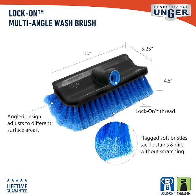 Unger Professional Lock-On Hydropower,Bi-Level Soft Wash Brush, Compatible with Waterflow Poles, Outdoor Cleaning Supplies, Great for Patios, Siding, Windows, Cars, and Boats, 10 inches (Pack of 12)