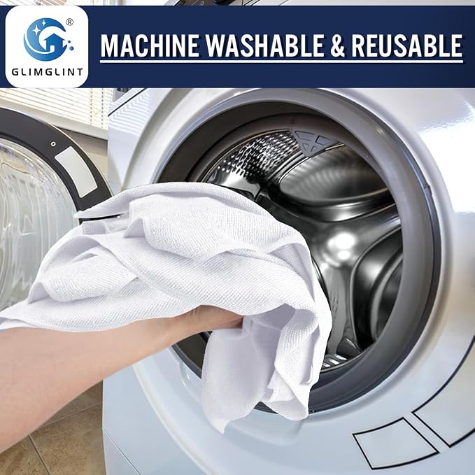 GLIMGLINT White Microfiber Cleaning Cloth,150PK Reusable Cleaning Rags,Highly Absorbent Shop Rags Bulk,All-Purpose Car Cleaning Towels for TV Screen, Kitchen, Bathroom, Restaurant, Garage, 14"X12"