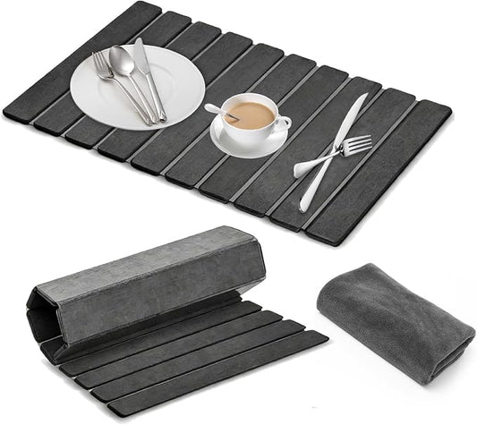 Dish Drying Mat Large Stone Dish Drying Mat For Kitchen Counter Collapsible Quick-Drying Sleek Diatomaceous Versatile Stone Drying Mats For Cups Dishes Bottles Marble (black, 16''X24'')