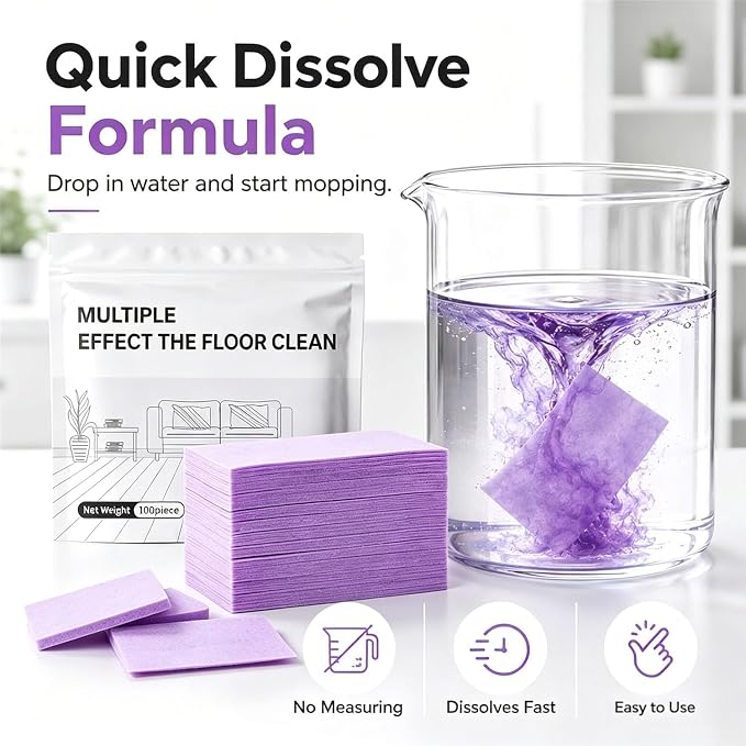 Multi-Surface Floor Cleaner Tablet, 100 Piece Upgraded Floor Cleaning Solution Tablets, for Hardwood, Tile, Laminate & More（Purple）