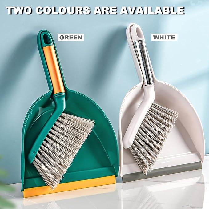 Small Broom with Dustpan Combo Set Mini Broom and Brush Set Hand Sweeper for Cleaning Desk Office Kitchen Pet Nest (White)