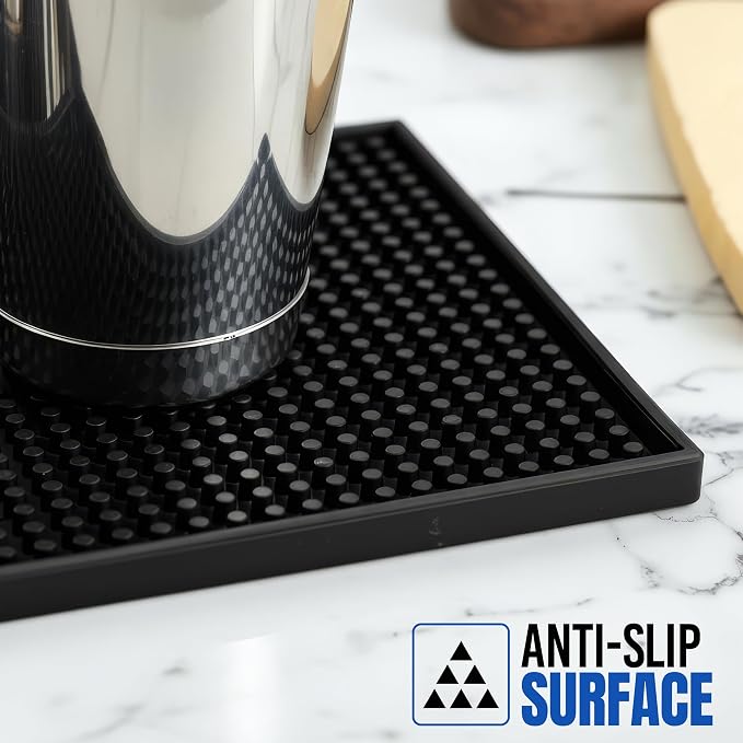 Standard Rubber Bar Mat for Countertop 12"x6", Non-Slip & Spill Protection, Ideal for Bartending, Coffe Station, Cocktail Mixing & Dish Drying, Kitchen & Restaurants (Black, Pack of 1)