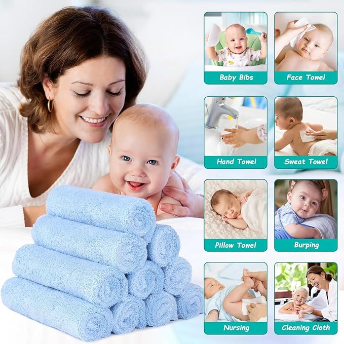 HOMEXCEL Baby Washcloths 20 Pack-Microfiber Coral Fleece Baby Bath Face Towel 11 x 11 Inch Extra Absorbent Soft Burp Cloth and Wash Cloths for Newborn-Infants and Toddlers,Blue