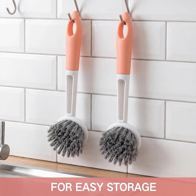 Patelai 12 Pack Kitchen Scrub Dish Brush with Long Handle Dish Scrubber with Stiff Bristles Scrub Brushes for Kitchen Dishes Washing Tools, Pots, Pans and Sink Cleaning (Orange)