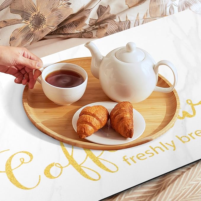 Findosom Dish Drying Mat, 12"x 20" Super Absorbent & Hide Stain Coffee Mat, Cuttable Drying Mat for Kitchen Counter, Coffee Bar Accessories, Under Dish Rack, Coffee Maker, Espresso Machine, White