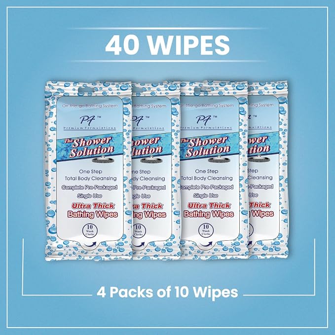 Shower Solutions - Adult Bathing Wipes, Extra Large and Extra Thick (40 wipes (4 Pack))